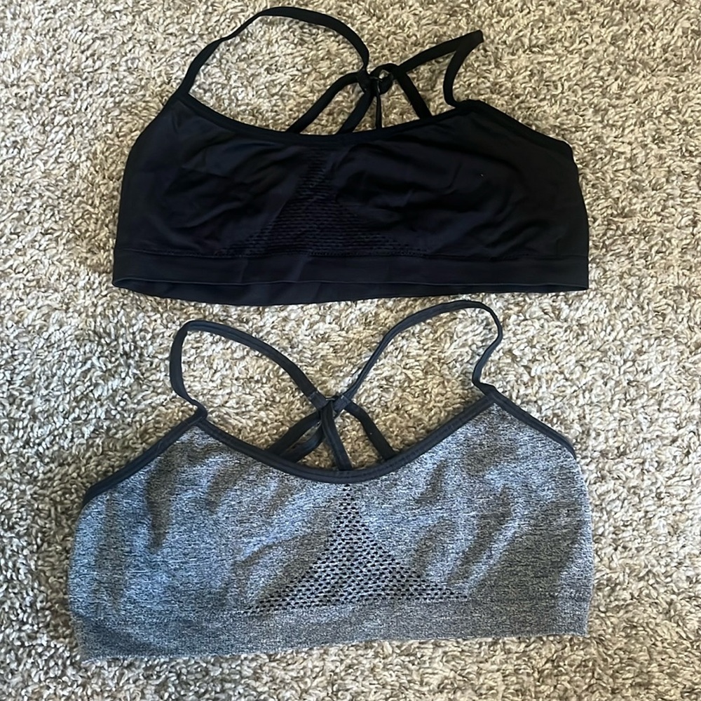 black and gray sports bras never worn